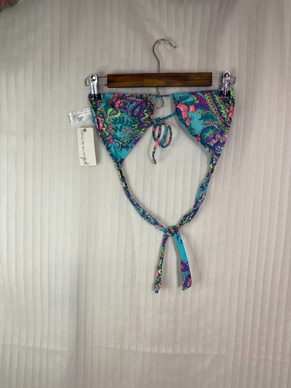 Gossip Girl Bikini Top Womens D Cup Blue Paisley Halter String Swim Top NWT